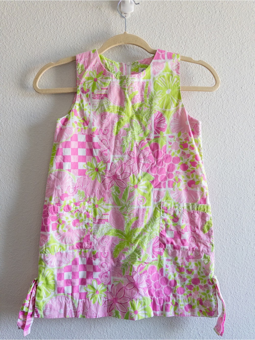 Lilly Pulitzer Juice Stand Patch Elephant Pink Green Shift Dress size 7